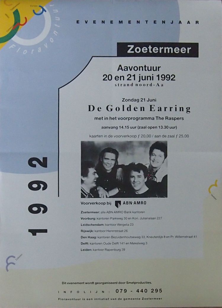 Golden Earring show poster Zoetermeer - Noord AA strand June 21 1992 (Collection Edwin Knip)